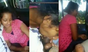 Cute desi babe oral sex car faking